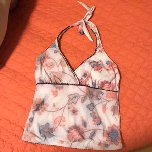 Light pink and white floral tankini top